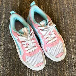 Puma Kids White Pink Teal Mesh Sneakers